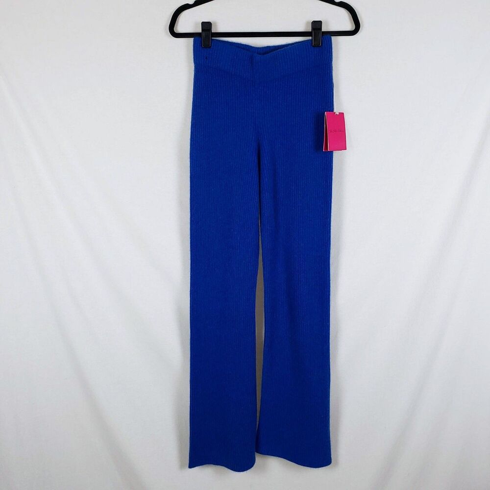 The Elder Statesman Cashmere Pants Womens M Blue Flare Leg Rib Knit Cozy Scandi